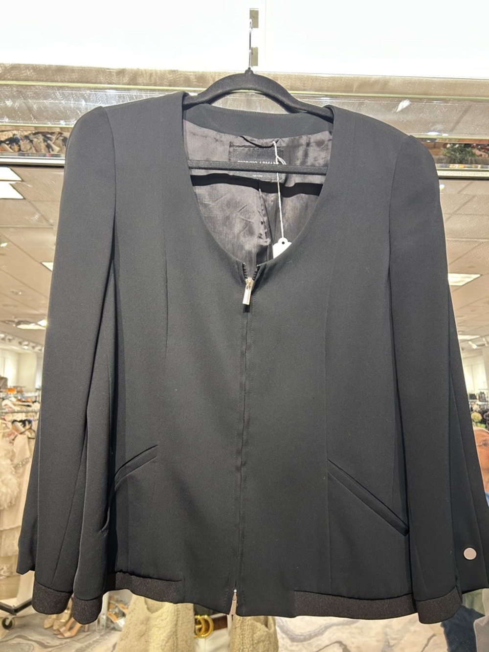 GIORGIO ARMANI Classic Black Women's Zip-Front Jacket with elastic cuffs